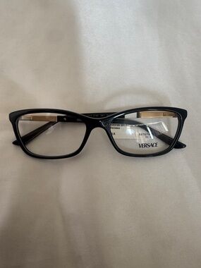 Versace Black and Gold Rectangular Optical Frames